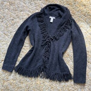 Dark Grey Fringe Cardigan Sweater